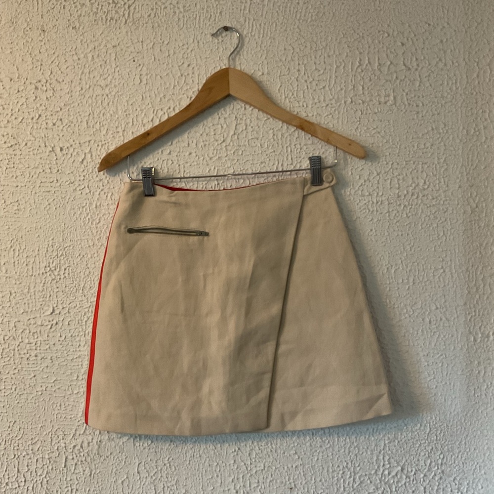 Joseph Cream Mini Skirt with Red Side Stripe